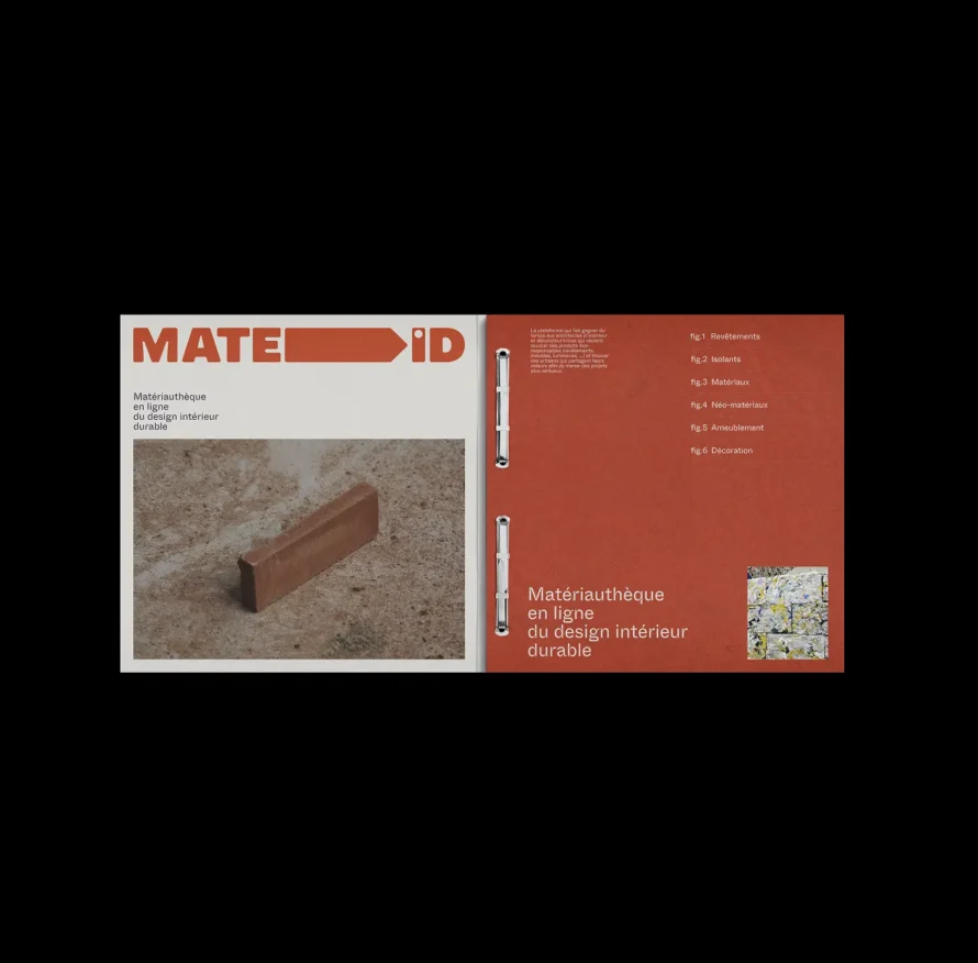 Identité visuelle appliquée à une matériauthèque en ligne de design intérieur durable avec support éditorial