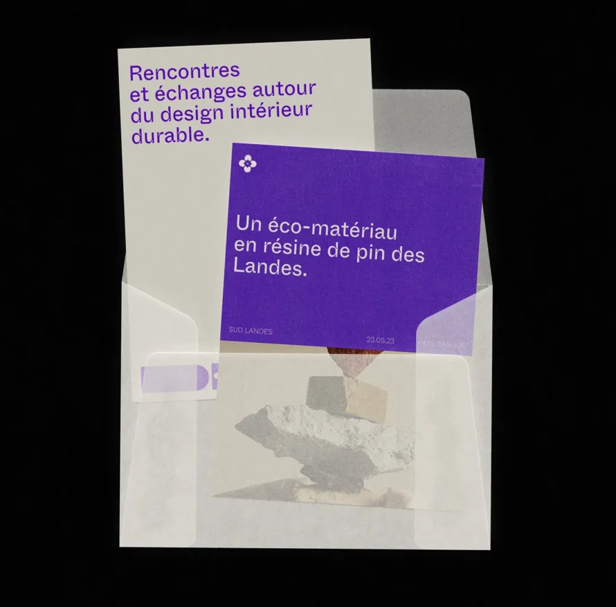 Supports éditoriaux du club de design intérieur durable présentant contenus et échanges autour des éco-matériaux